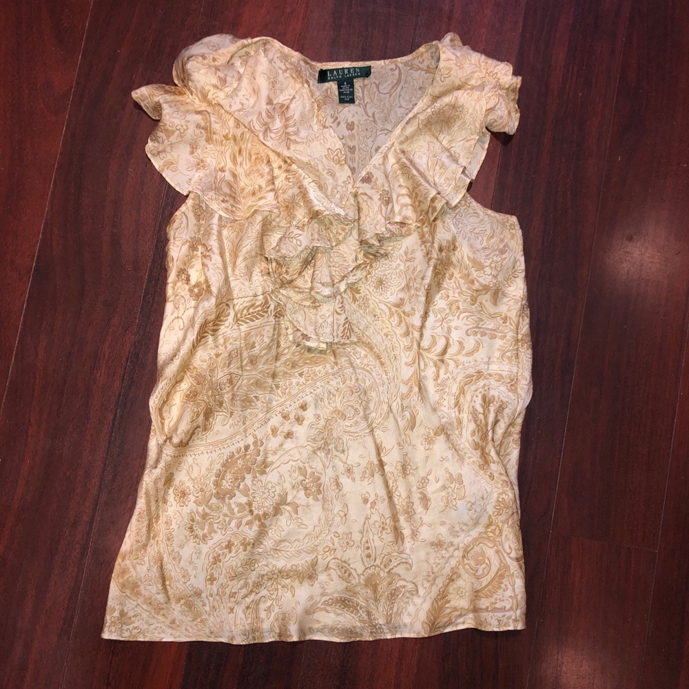 Ralph Lauren Silk Ruffle Beige/Cream Top
